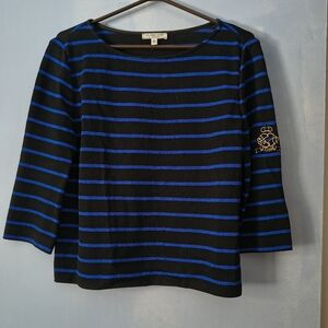 St. John Santana Knit Black And Blue Striped Breton Top M